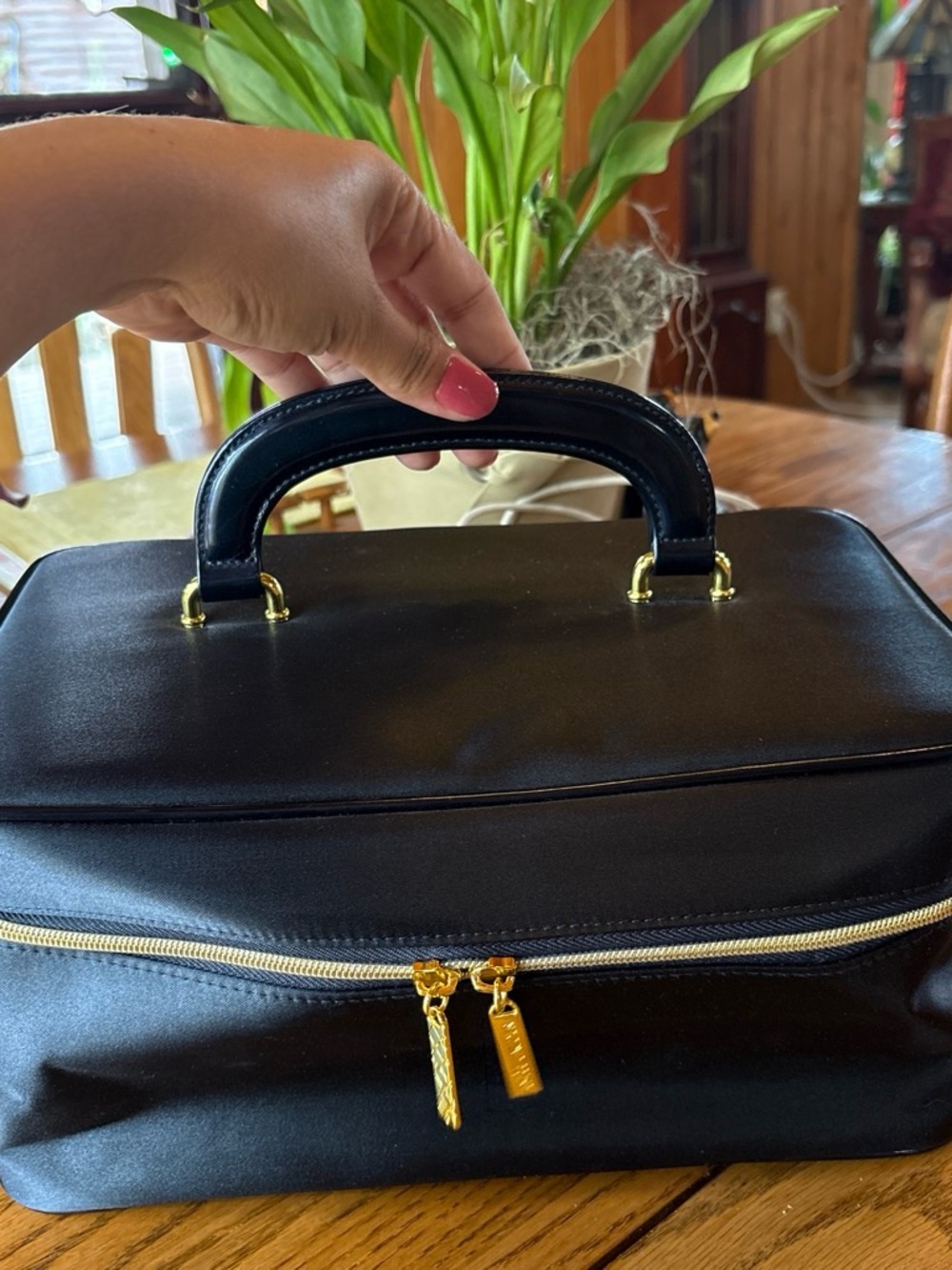 Estee Lauder Black Cosmetic Train Case with Gold Hardware